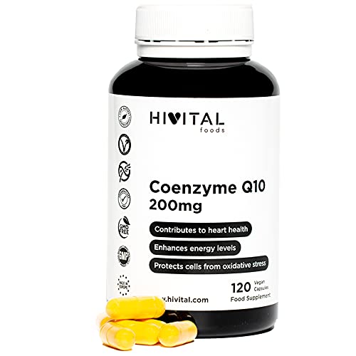 Coenzima Q10 200 mg. 120 cápsulas veganas para 4 meses. CoQ10 Ubiquinona 100% Natural obtenida por fermentación. Antioxidante natural para mejorar la salud cardiovascular y aumentar la energía