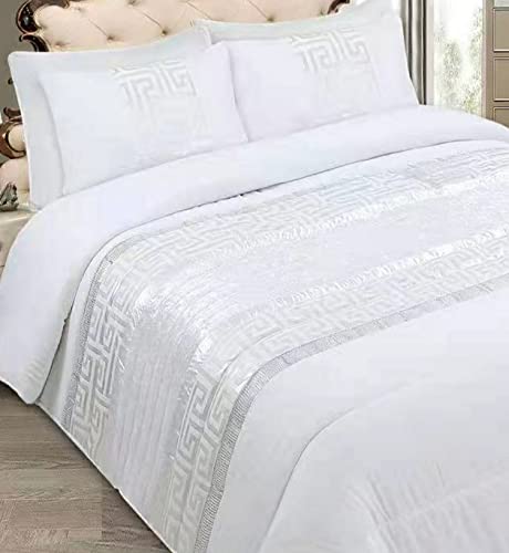 Colchas Bouti Cama 135/150-Cubrecama Ligera Relleno 200gr/Decorativa con Fundas Almohadas, Moderna Elegante para Hogar Hostelería Regalos(Blanco con Brillo, 240x260cm)