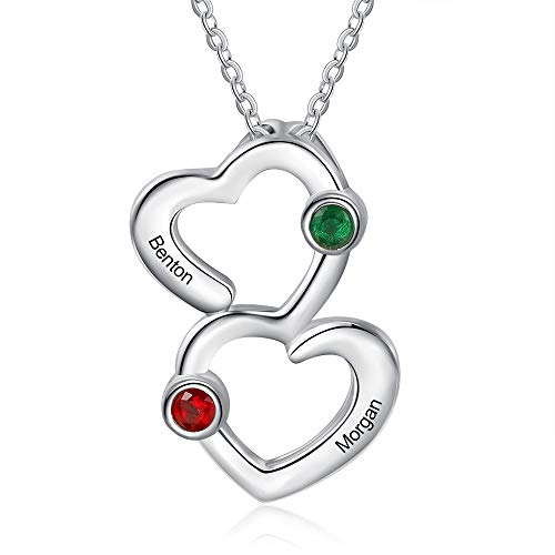 Collar Nombre Personalizado Mujer Colgante de Corazón de Plata con 4 Nombres Grabado Madre Hija Cadena Regalo Para el Día de la Madre Día de San Valentín Navidad