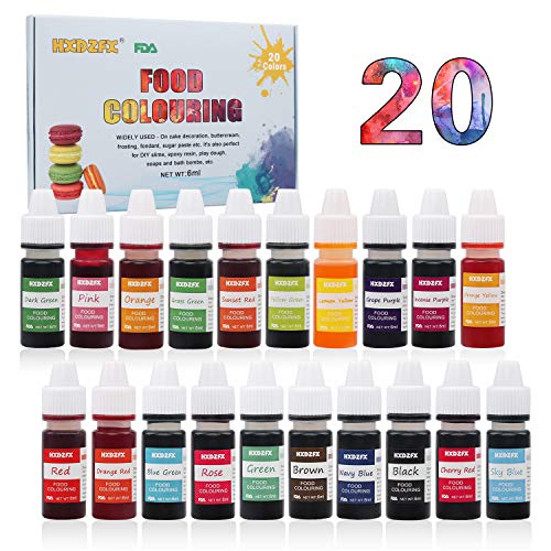 Colorante alimentario 20*6ml, Colorante Alimentario Alta Concentración Liquid Set para Colorear los Bebidas Pasteles Galletas Macaron Fondant