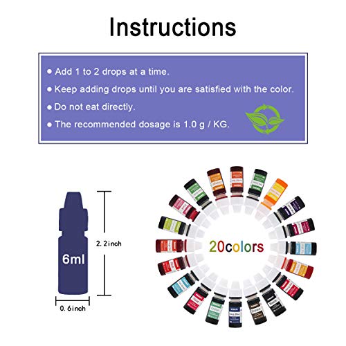 Colorante alimentario 20*6ml, Colorante Alimentario Alta Concentración Liquid Set para Colorear los Bebidas Pasteles Galletas Macaron Fondant