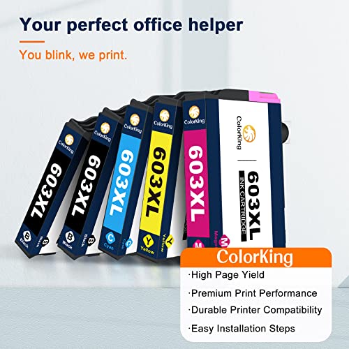 ColorKing Cartucho de tinta de repuesto compatible para Epson 603 XL para WorkForce WF-2810 WF-2830 WF-2835 WF-2850 XP-2100 XP-2105 XP-3100 XP-3105 XP-4100 XP-4105 (2negro, 1cian, 1amarillo, 1magenta)