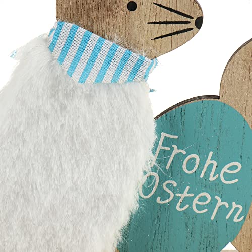 com-four® Expositor Decorativo para Pascua - Letras con conejitos de Pascua - Bonito Adorno de Pascua para Colocar - Decoración de Pascua de Madera (1 Pieza - Azul)