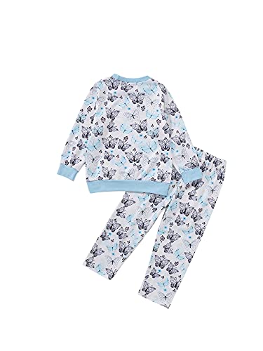 Conjunto de pijama con estampado de estrellas y mariposas, para niños, ropa de dormir y pantalones de chándal y sudaderas, Blanco Azul, 4-5 Años