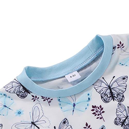 Conjunto de pijama con estampado de estrellas y mariposas, para niños, ropa de dormir y pantalones de chándal y sudaderas, Blanco Azul, 4-5 Años