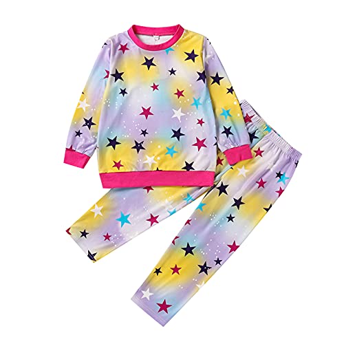 Conjunto de pijama con estampado de estrellas y mariposas, para niños, ropa de dormir y pantalones de chándal y sudaderas, rosa, 7-8 Años