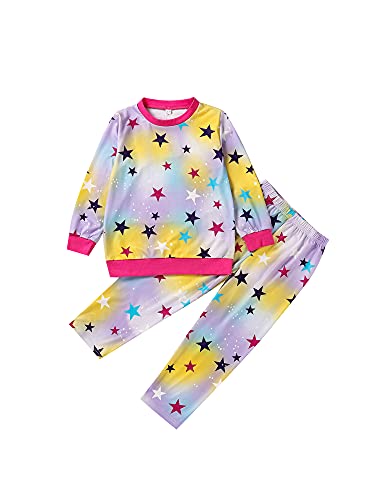 Conjunto de pijama con estampado de estrellas y mariposas, para niños, ropa de dormir y pantalones de chándal y sudaderas, rosa, 7-8 Años