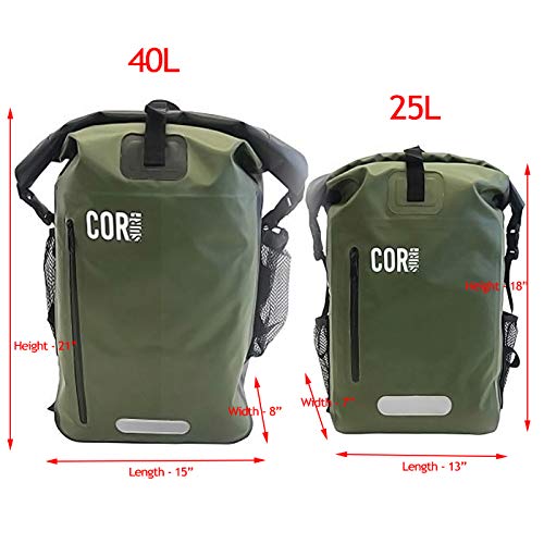 Cor Mochila de Bolsa Seca Impermeable con Funda Acolchada para portátil 25 & 40 litro Gris Verde (Verde, 25 L)