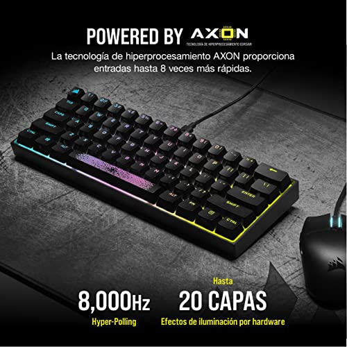 Corsair K65 RGB MINI Teclado Mecánico para Juegos 60% con Teclas ABS (Retroiluminación RGB Personalizable, Teclas CHERRY MX Red: Suave y Rápido, Tecnología AXON) Español QWERTY, Negro