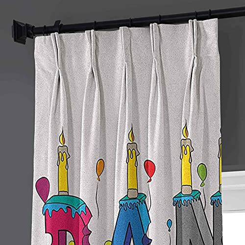 Cortinas plisadas con aislamiento térmico Daniel, ranurado alegre nombre masculino con texto en inglés "Happy Ococcasion Birthday Theme Bite Marked Cake, para travesaños y rieles, 84 cm de ancho x 96