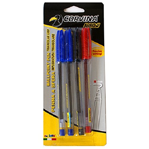 Corvina Arrow - Blister 4 boligrafos, color azul, bleu, negro, rojo