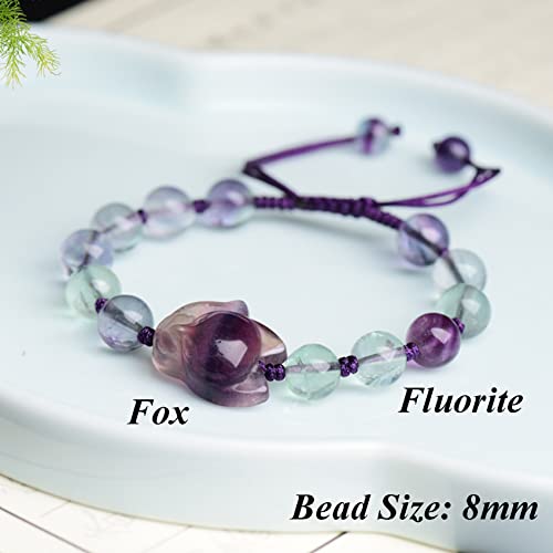 Cosaike Pulsera Fluorita Piedras Preciosas Natural Pulsera Fox 2022 Año Pulsera Tigre Amuleto Pulsera Riqueza Feng Shui Amor Pulsera Mujeres Chakra Crystal Quartz Pulsera,Fluorite