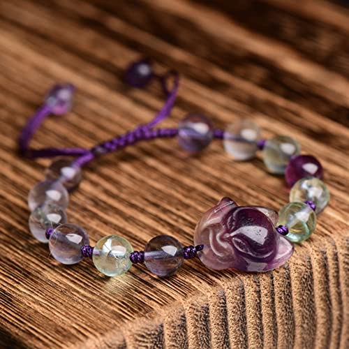 Cosaike Pulsera Fluorita Piedras Preciosas Natural Pulsera Fox 2022 Año Pulsera Tigre Amuleto Pulsera Riqueza Feng Shui Amor Pulsera Mujeres Chakra Crystal Quartz Pulsera,Fluorite