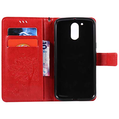 COTDINFOR Funda para Motorola Moto G4 Caso Flip Cierre Magnético Elegante Suave PU Cuero Cover Anti-arañazo Carcasas para Moto G4 Red Wishing Tree with Diamond KT.