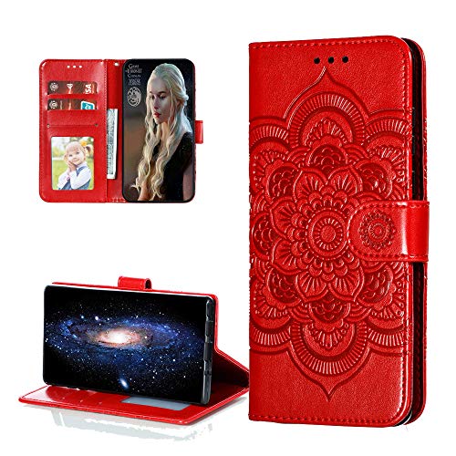 COTDINFOR Fundas for Google Pixel 5 Funda Flip Cierre Magnético Billetera Elegante Suave PU Cuero Cover Anti-arañazo Carcasas para Google Pixel 5 Case Red Mandala LD.