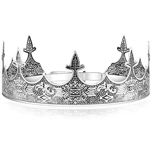 Coucoland Corona de rey para hombre, estilo antiguo, plateada, corona de cumpleaños, tiara para baile de graduación, decoración para hombre, Halloween, carnaval