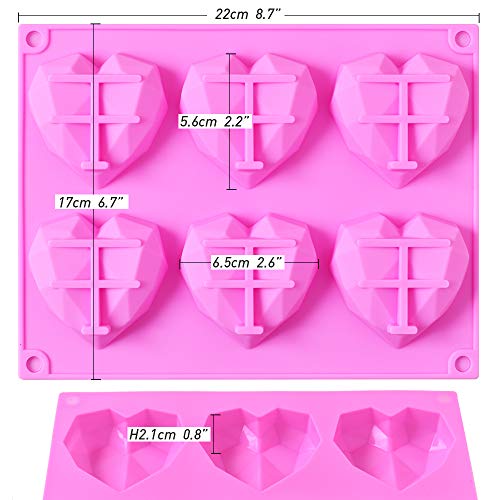 Cozihom Moldes de Silicona con Forma de corazón de Diamante para Tartas, Chocolate, Postre, Cubitos de Hielo, jabón casero, Paquete de 2