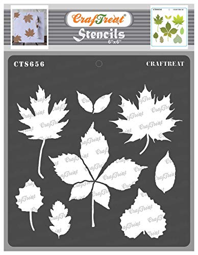 CrafTreat Leaves Stencils for Painting on Wood Reusable - Autumn Leaves - 6X6 Inches - Leaf Art Stencils for Fabric Painting - Fall Leaf Stencils for Painting Walls and Furniture