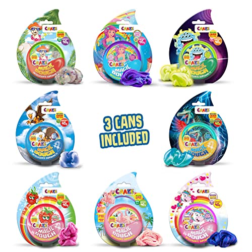 CRAZE MAGIC DOUGH Pack de 3 Plastilina mágica con efectos especiales Plastilina inteligente de diferentes colores y aromas 3 latas de 40 g Arcilla para modelar Manualidades niños 4 años 17173