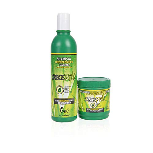 Crece Pelo Set de Champú y Tratamiento - Productos Naturales para el Crecimiento del Cabello, Champú 370ml, Tratamiento 240g