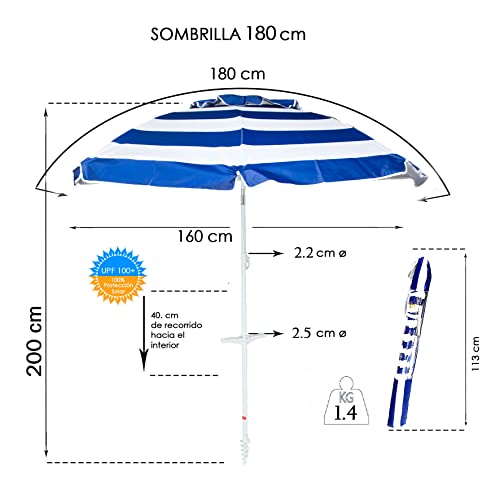 CREVICOSTA QUALITY MARK MARCAS DE CALIDAD SOMBRILLA 180 Acero TINDADO con Espiral (Marina)