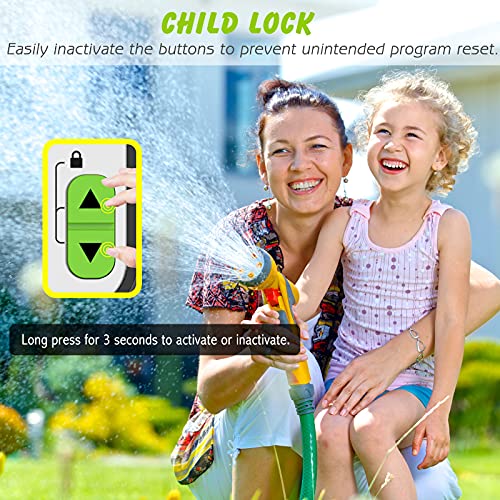 CROSOFMI Programador Riego Automatico Jardin Temporizador Sistema de Riego Control Riego Manual con Bloqueo para Niños con Sensor de Lluvia y 3 Programas de Separados