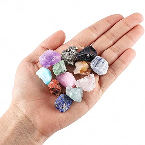 CrystalTears 12 piedras preciosas, piedras naturales variadas, estuche de piedras y cristales Reiki de Chakra irregular, colección pequeña