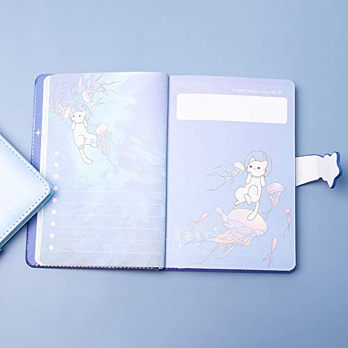 Cuaderno de dibujo japonés con diseño de gato de aire para estudiantes con cubierta de cuero chapado en oro Diario Bloc de notas (rosa azul)