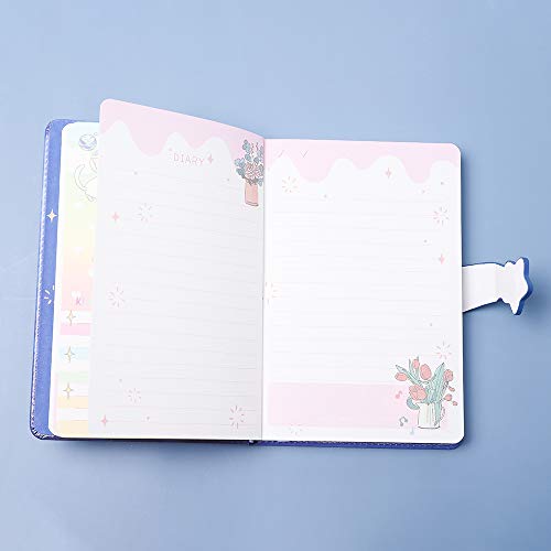 Cuaderno de dibujo japonés con diseño de gato de aire para estudiantes con cubierta de cuero chapado en oro Diario Bloc de notas (rosa azul)