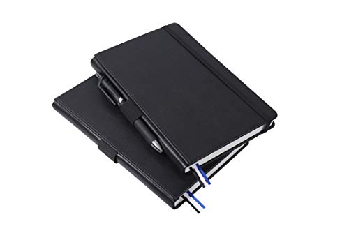 Cuaderno de puntos, diario con papel premium de 100 g/m², con soporte para bolígrafo, piel negra, 3 marcadores de cinta, bolsillo interior, 13,3 x 21 cm