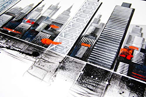 Cuadroexpres - Cuadro Pintado Ciudad de Barcelona Abstracto 150x60 cm Hotel Vela, Colón, Hotel Arts, Torre Mapfre, Sagrada Familia, Tibidabo, Torre Agbar, 100% Original, sobre Lienzo.