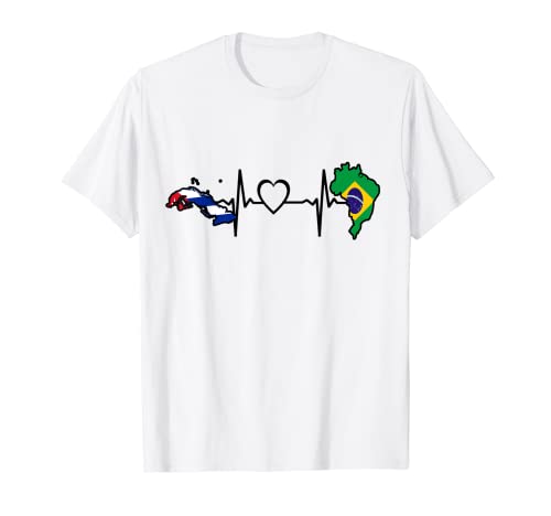 Cuba Brasil Heartbeat - Bandera brasileña cubana Camiseta