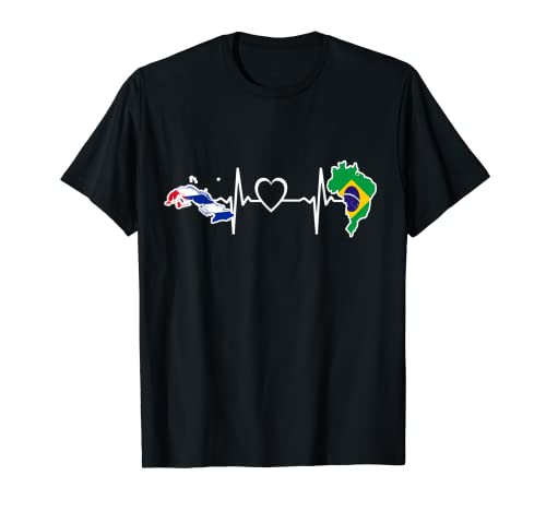 Cuba Brasil Heartbeat - Bandera brasileña cubana Camiseta