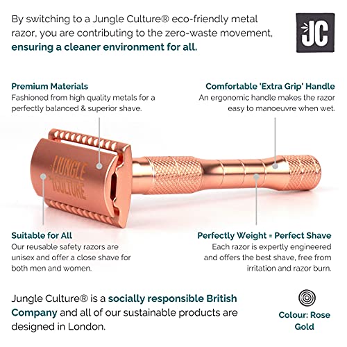 Cuchilla de Afeitar de Metal de Jungle Culture® Para Hombres y Mujeres | Cuchilla Unisex Reutilizable | Se Ajusta a Todas las Cuchillas de Afeitar de Doble Filo | Cero Residuos | Libre de Plásticos