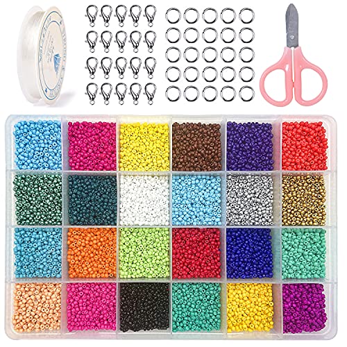 Cuentas de Cristal, 2 mm 24000 Mini Cuentas de Colores para DIY Pulseras Collares Bisutería Joyería-Making (24 Colores)