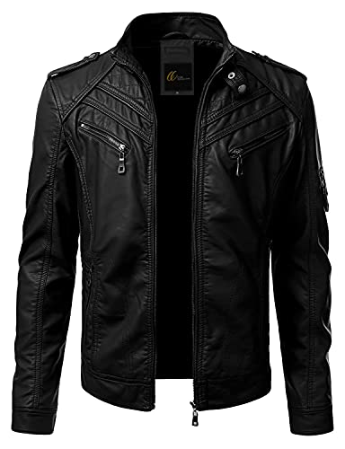 Cuir Collections Black Full Sleeve Men's Pure Faux Leather Jacket - Faux Leather Jacket for Men XS to 5XL