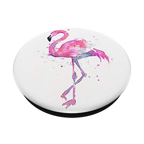 Cute Pink Flamingo Watercolor Design Bird Artwork On White PopSockets PopGrip Intercambiable