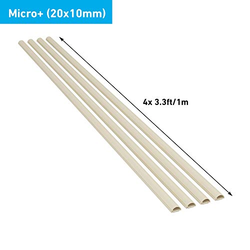 D-Line Micro+ 2010KIT003, Canaletas adhesivas de PVC para cables, Multipack de 4 piezas (20x10 mm) de 1 metro de longitud en color magnolia, Solución para organizar, proteger y cubrir cables
