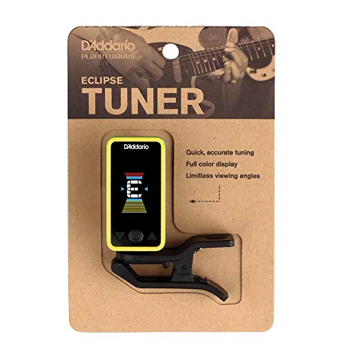 D'Addario Guitar Tuner - Eclipse Headstock Tuner - Clip On Tuner for Guitar - Great for Acoustic Guitars & Electric Guitars - Quick & Accurate Tuning - Yellow