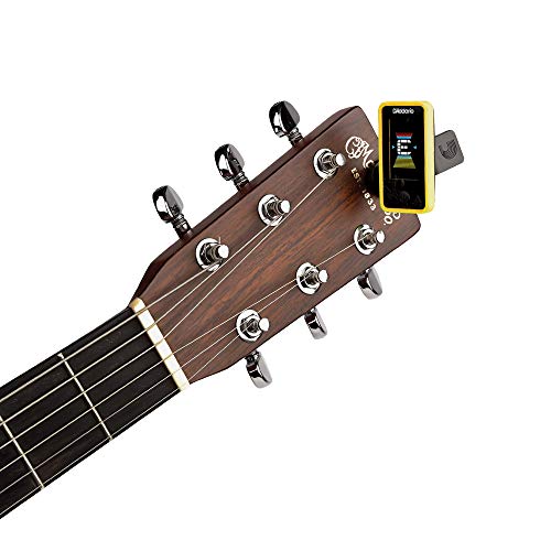 D'Addario Guitar Tuner - Eclipse Headstock Tuner - Clip On Tuner for Guitar - Great for Acoustic Guitars & Electric Guitars - Quick & Accurate Tuning - Yellow