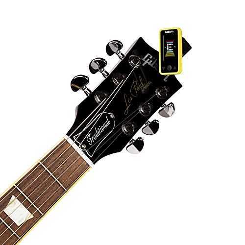 D'Addario Guitar Tuner - Eclipse Headstock Tuner - Clip On Tuner for Guitar - Great for Acoustic Guitars & Electric Guitars - Quick & Accurate Tuning - Yellow