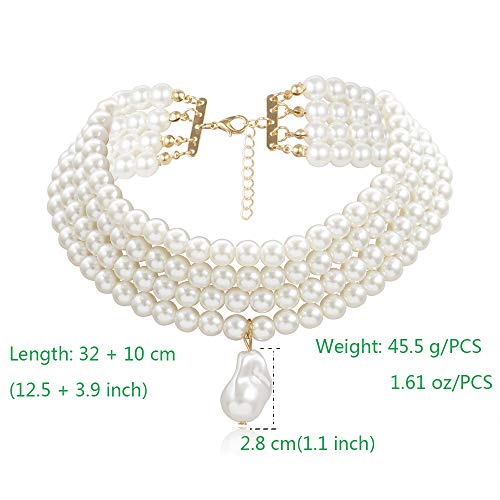 Daimay Gargantillas de Perlas simuladas Collar de Perlas Multicapa múltiples Hilos Llamativo Gargantilla Nupcial para la joyería del Banquete de Boda Flapper de los años 20 para Fiesta Redondo