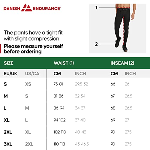 DANISH ENDURANCE Men's Compression Long Tights L Black 2-Pack