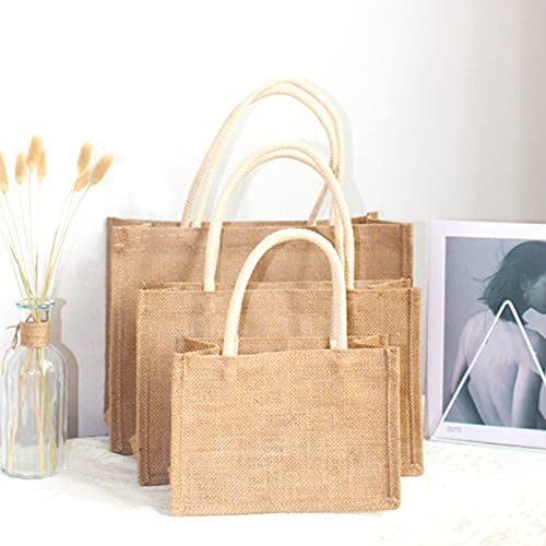 Dasing Bolsa de yute de lino Tote GrooE, reutilizable, con asas, para mujer, para la compra, DIY, respetuosa con el medio ambiente, M