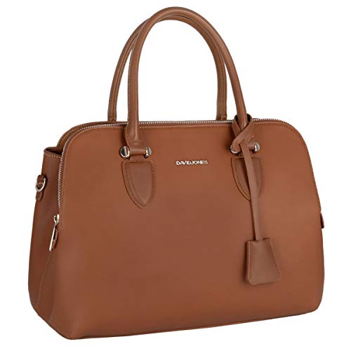 David Jones - Bolso de Mano Bugatti Mujer - Señora Tote Bag Cuero Genuino PU - Bolso de Hombro Bandolera Múltiples Bolsillos Cremallera - Shopper Asas Piel Trabajo Diario Elegante Moda - Marrón Camel