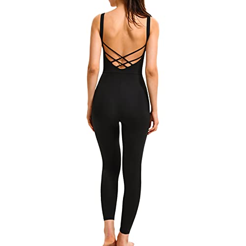 Dazzerake Mameluco de Yoga para Mujer Traje Deportivo Sin Mangas Cintura Alta Mono de Color Sólido Sexy para Fitness Sport Gym Yoga Jogging (Negro, L)