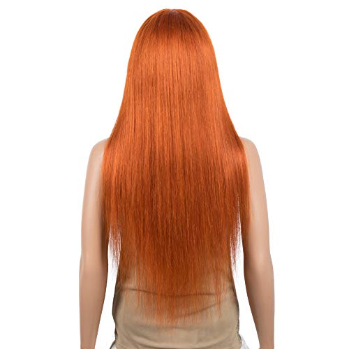 DÉBUT Pelucas de cabello humano para mujeres negras Pelucas rectas con flequillo 10A Cabello brasileño virgen remy sin procesar 150% Densidad(70 cm, S NARANJA)