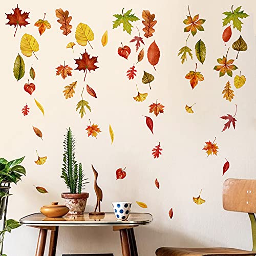 decalmile Pegatinas de pared de hojas de arce de Acción de Gracias, otoño y hojas de pared, calcomanías para dormitorio, sala de estar, sofá, TV, fondo de pared