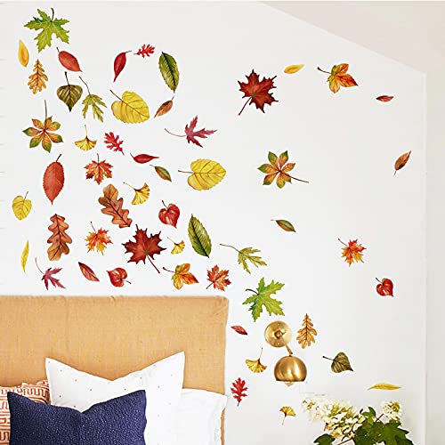 decalmile Pegatinas de pared de hojas de arce de Acción de Gracias, otoño y hojas de pared, calcomanías para dormitorio, sala de estar, sofá, TV, fondo de pared