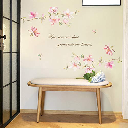 decalmile Pegatinas de Pared Rosado Flor Vinilos Decorativos Magnolia Floral Adhesivos Pared Habitación Niña Salón Dormitorio